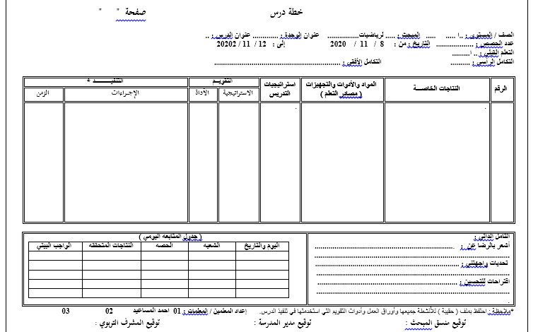 نموذج خطة دراسية فارغ