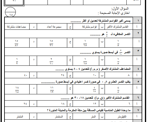 نموذج الإجابة على امتحان الصف السادس الترم الثاني 1444 هـ